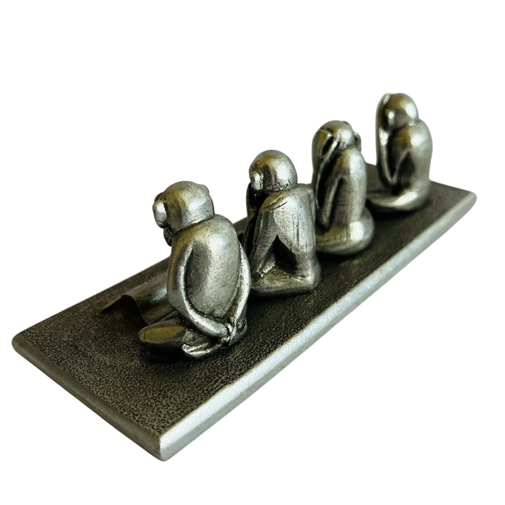 Jac Zagoory Designs Four Monkey Pewter Metal See Hear Speak Write No Evil Pen Holder