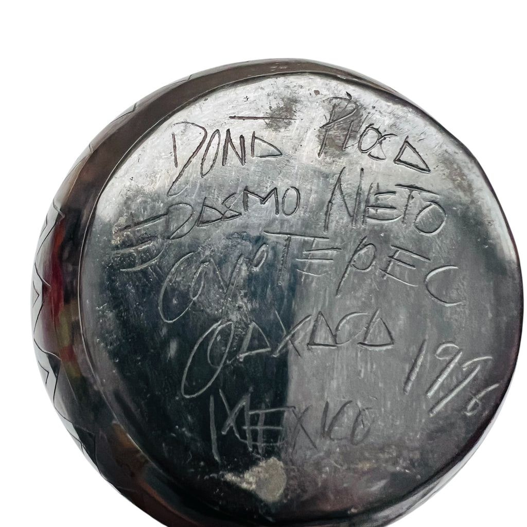 Vintage Artist Signed Blackware Mexico Patterned Pottery Vase