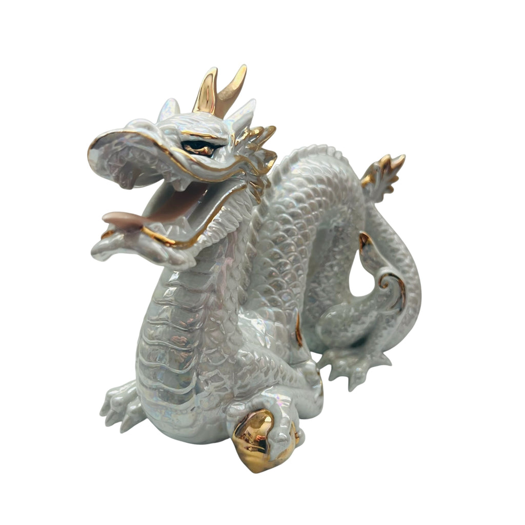 Vintage Yoshimi K Porcelain Double Horned Foo Dragon Figurine Japan