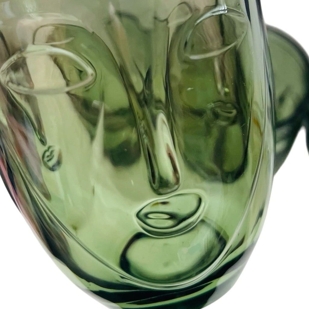 Green Sculpted Face Glass Drinking Glass Tumblers - Set of 4