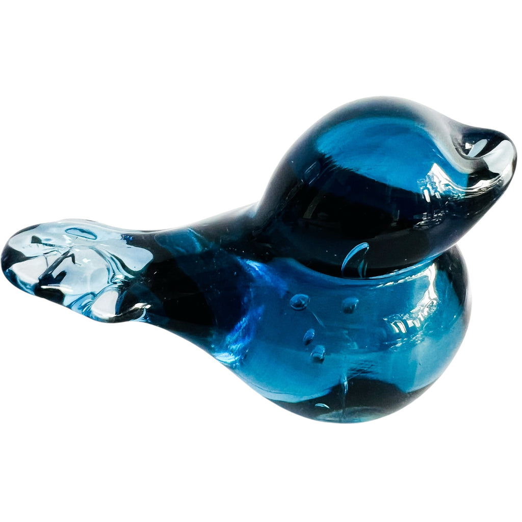 Art Glass Cobalt Blue Bird Figurine Paperweight Artist Signed
