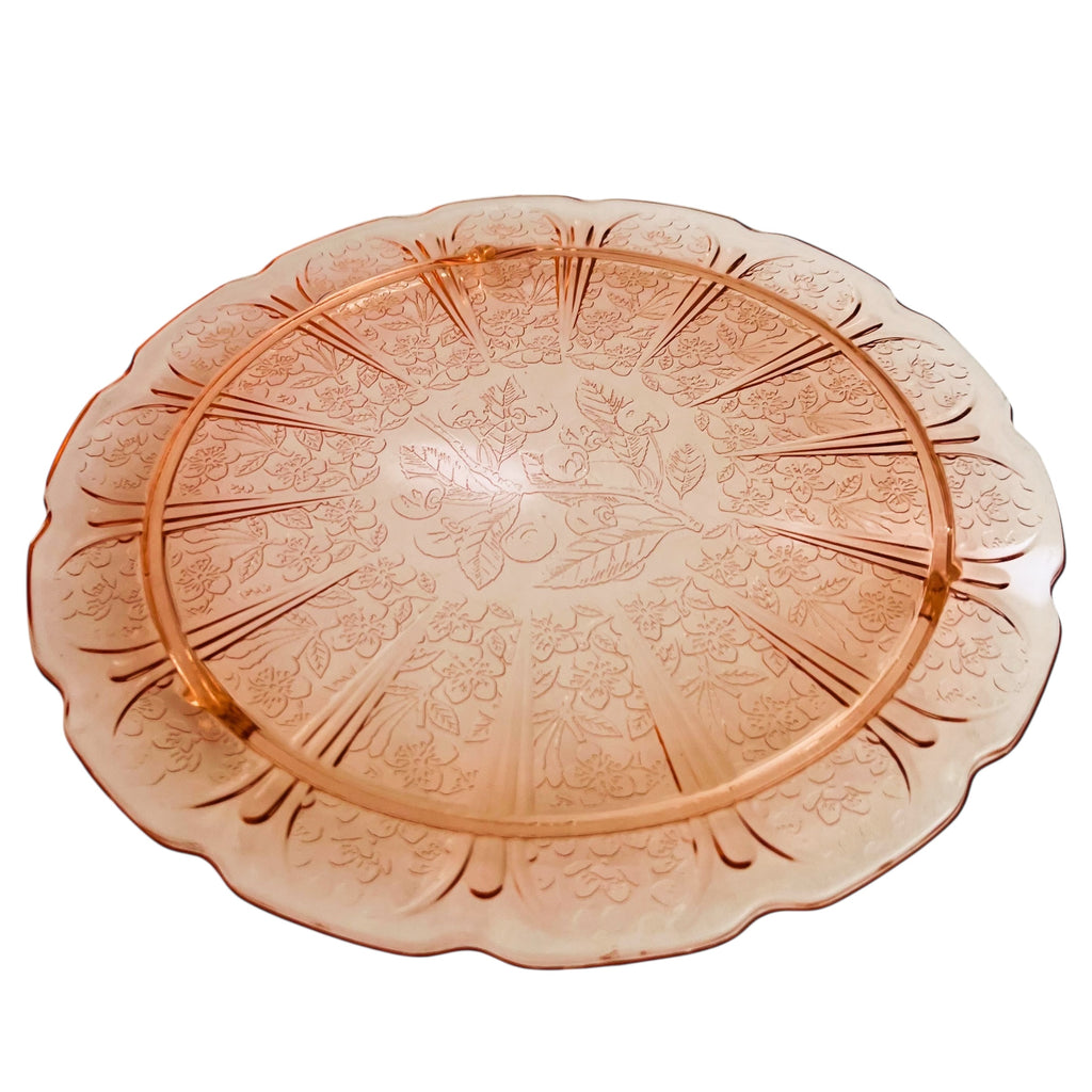 Vintage Cherry Blossom Cake Depression Glass Glass Serving Plate