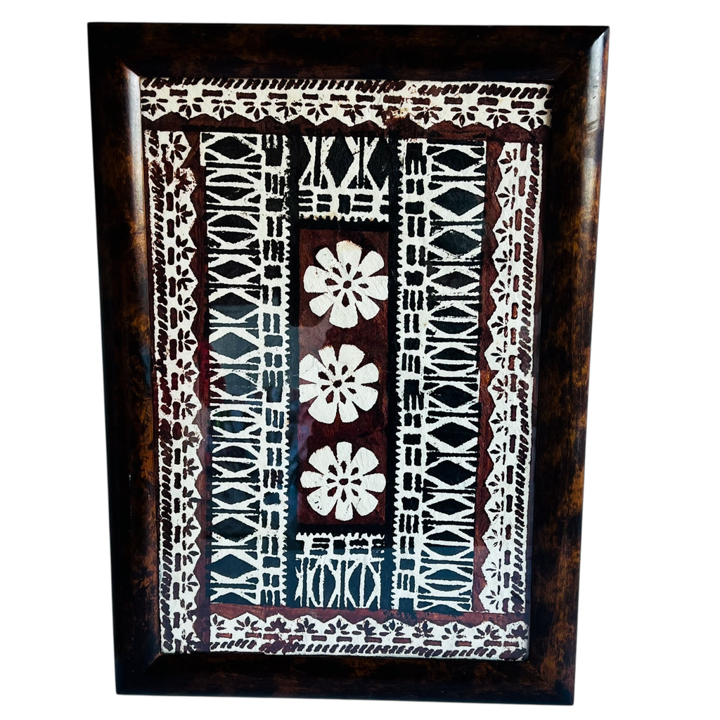 Vintage Polynesian Tapa Bark Cloth Glass Framed