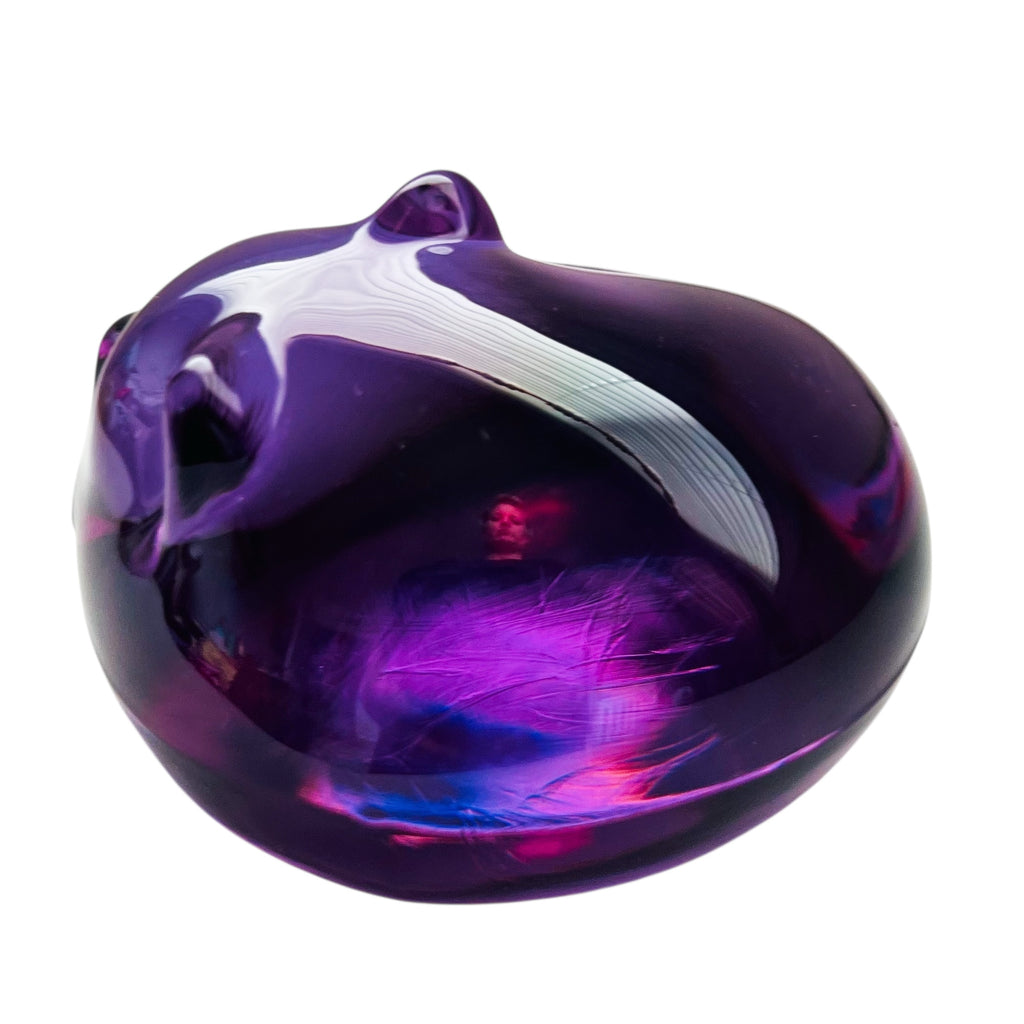 Vintage Purple Art Glass Sleeping Cat Figurine Paperweight
