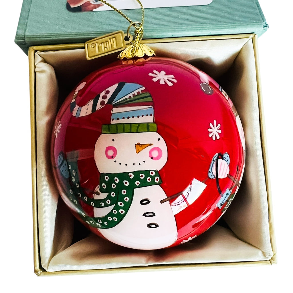 Pier 1 Christmas Hand Painted Glass Christmas Snowman 2017 Ornament