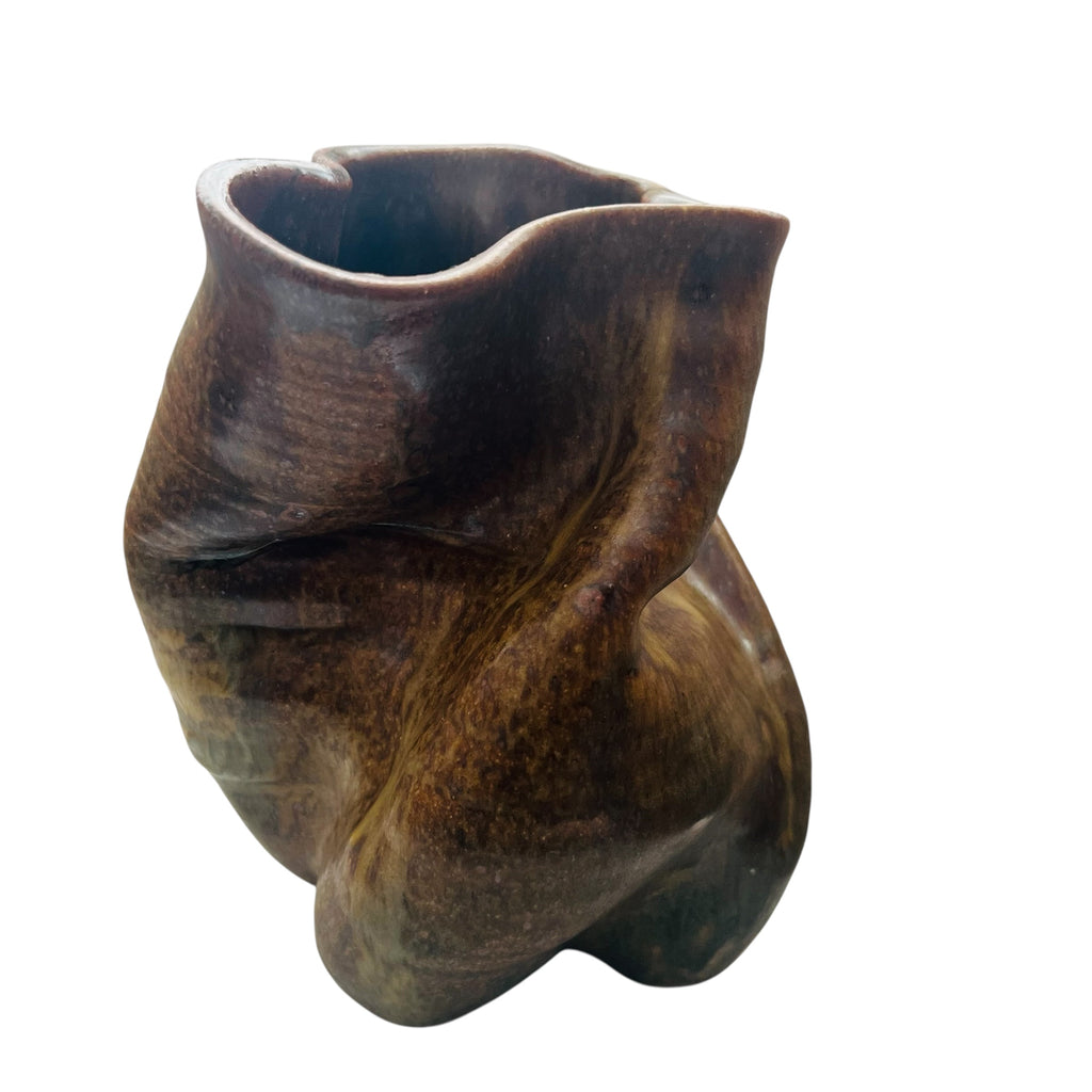 Vintage George Ohr? Style Expresso Glazed Earthenware Vase