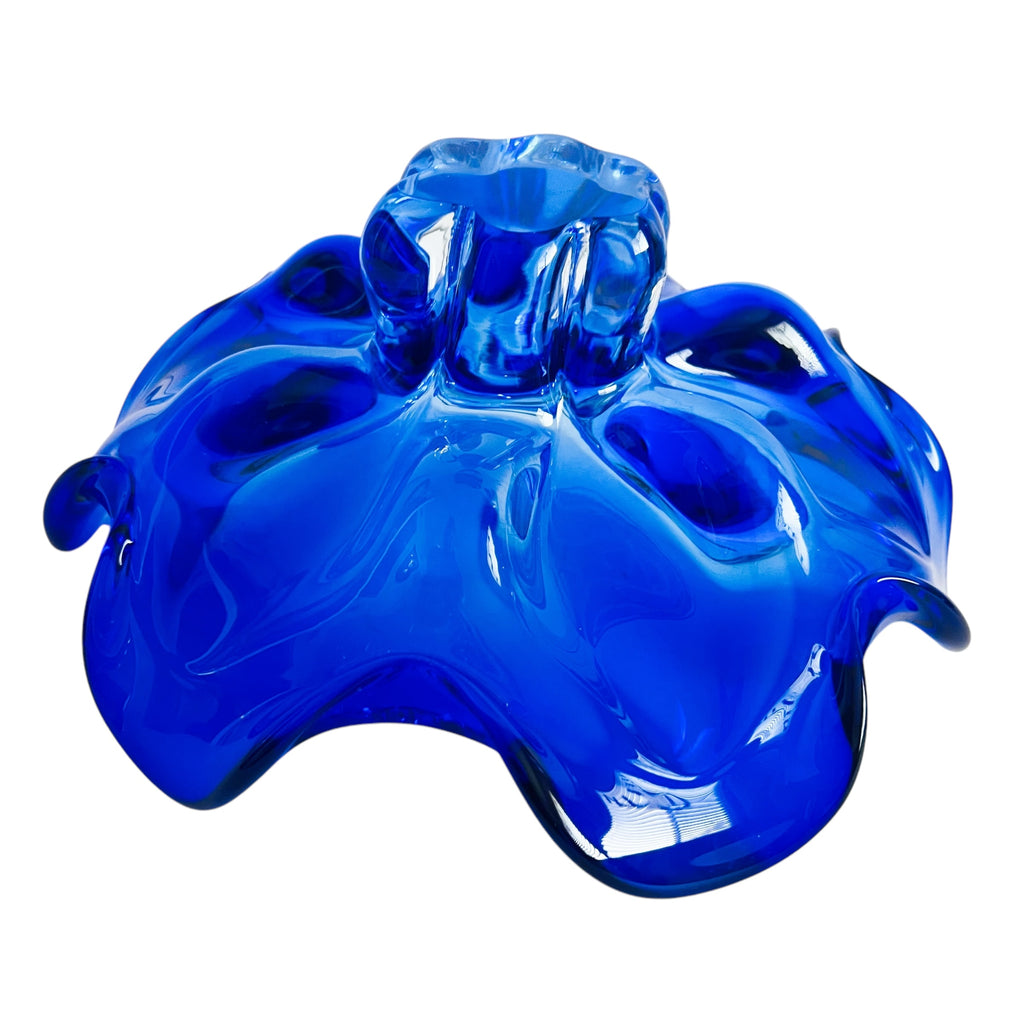 Vintage Czech Bohemian Blue Clear Base Glass Bowl