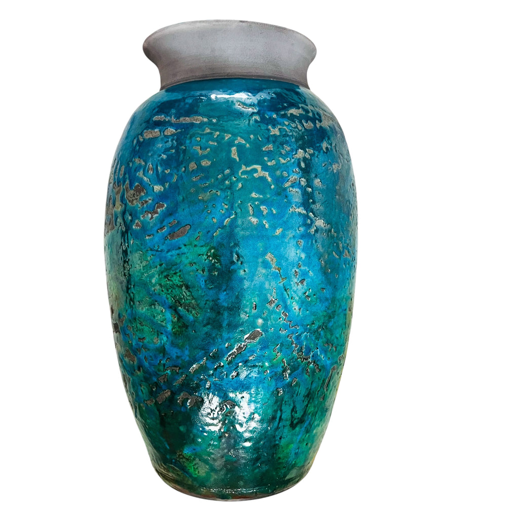 Vintage Scott Wilson Raku Blue-Green Ceramic Floor Vase