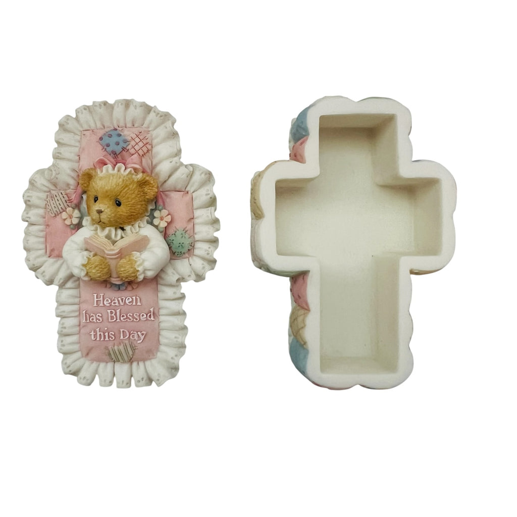 Vintage Cherished Teddies Heaven Has Blessed This Day Enesco CrossTrinket Box