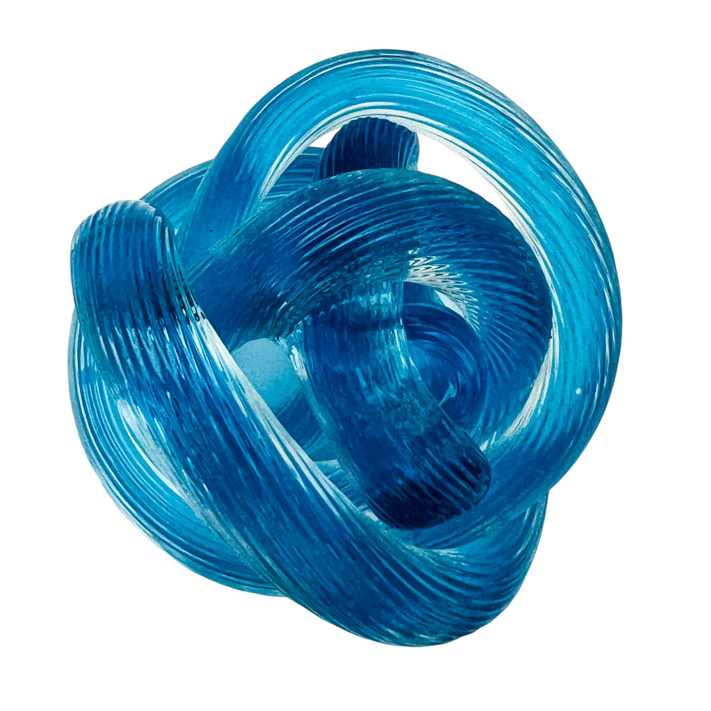 Vintage Blue Rope Knot Ribbed Twist Braid Rope Art Glass Sculpture Paperweight