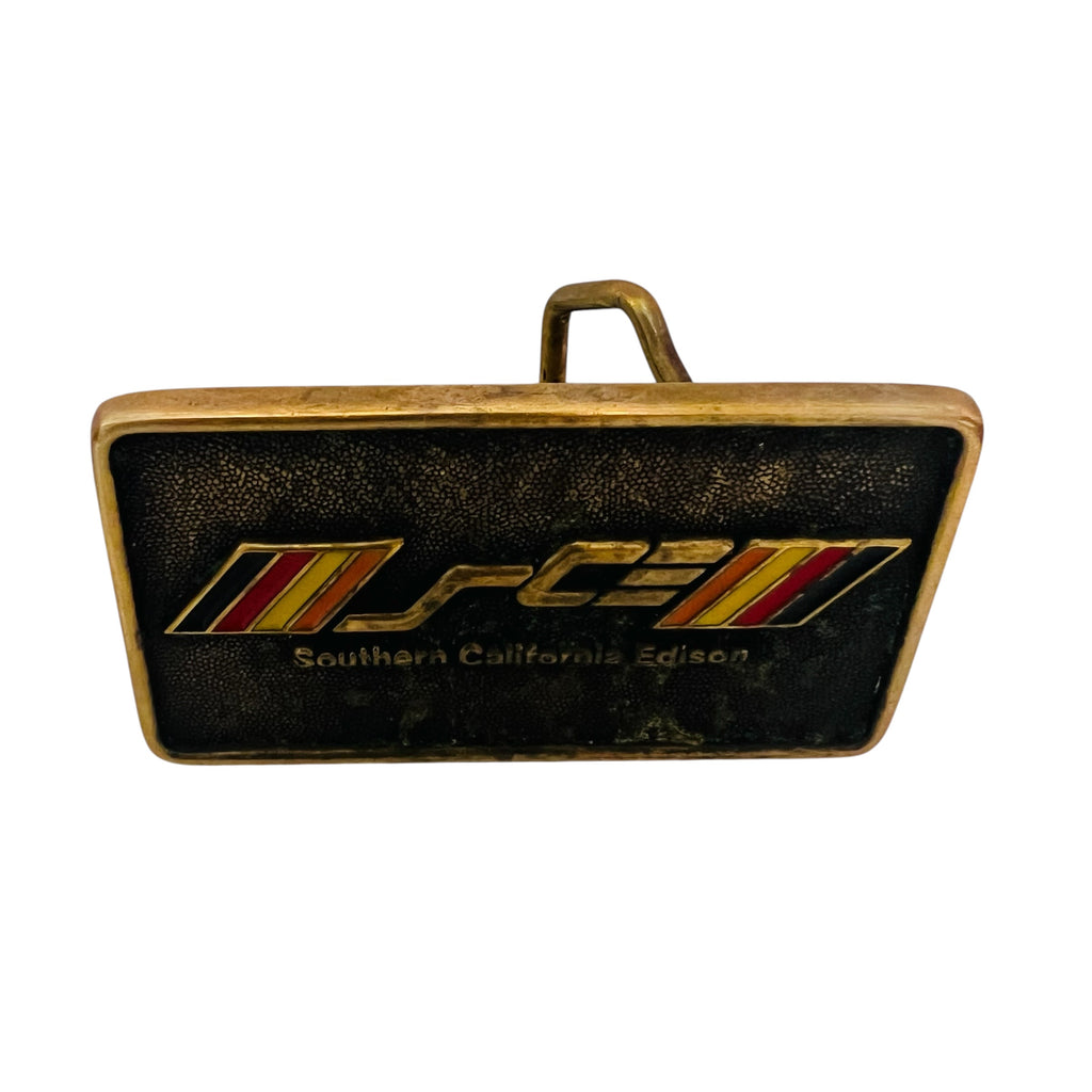 Vintage 1985 Southern California Edison Logo Brass Belt Buckle