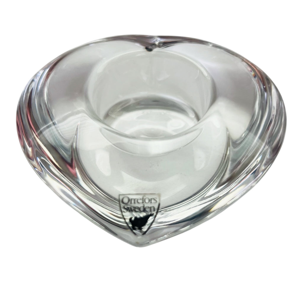 Orrefors Amour Heart Shaped Crystal Glass Votive Candle Holder