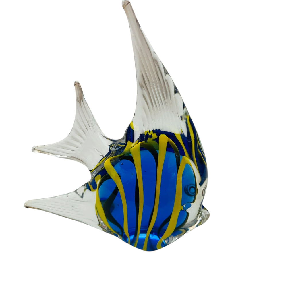 Art Glass Blue and Yellow Glass Fish Figurine