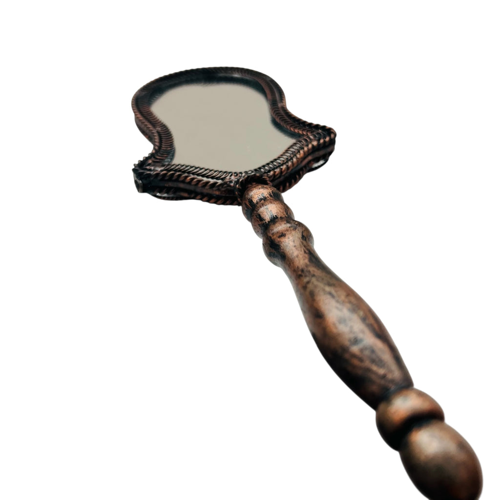 Vintage Wayne M. Kelski Embroidered Handheld Mirror with Floral Design