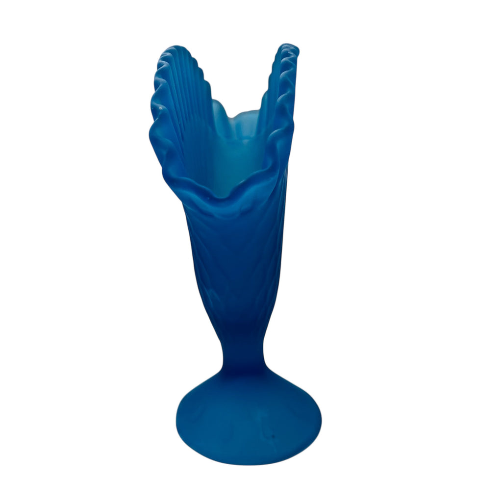 Vintage Fenton Blue Frosted Fan Vase
