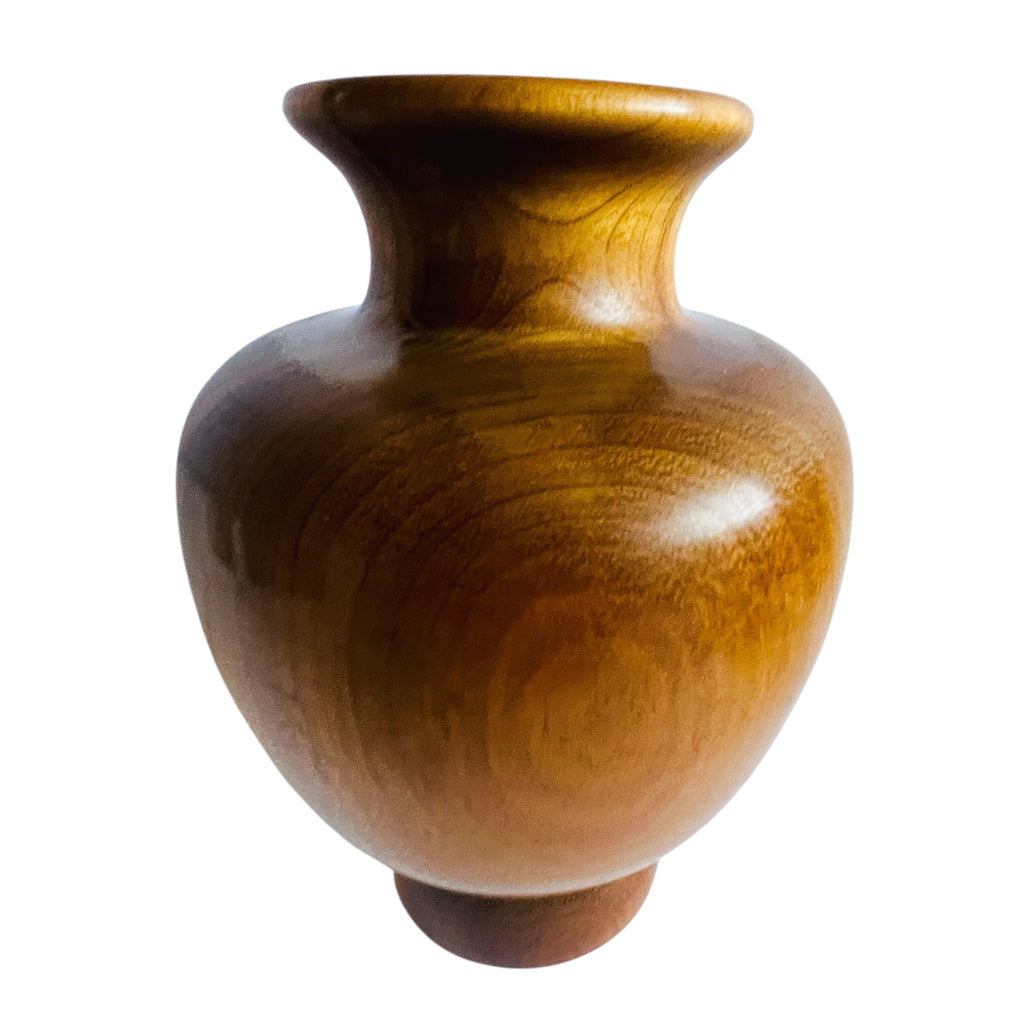 Vintage Myrtle Wood Vase with Six Individual Tulip Wood Flowers