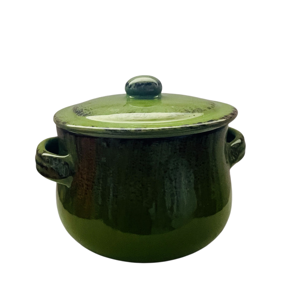 Vintage De Silva Terracotta Rustic Double Handle Green Pot with Lid