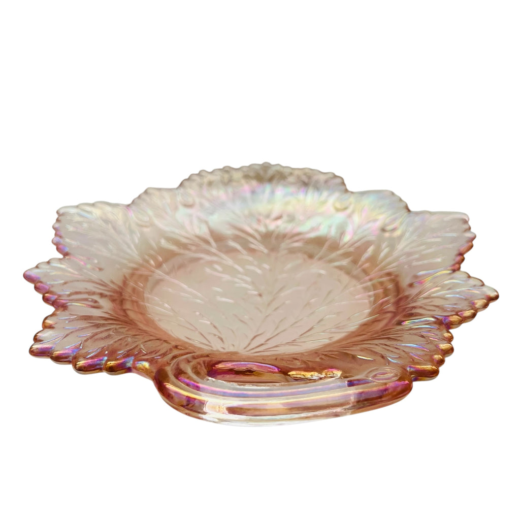 Vintage Rose Pink Iridescent Leaf Serving Dish
