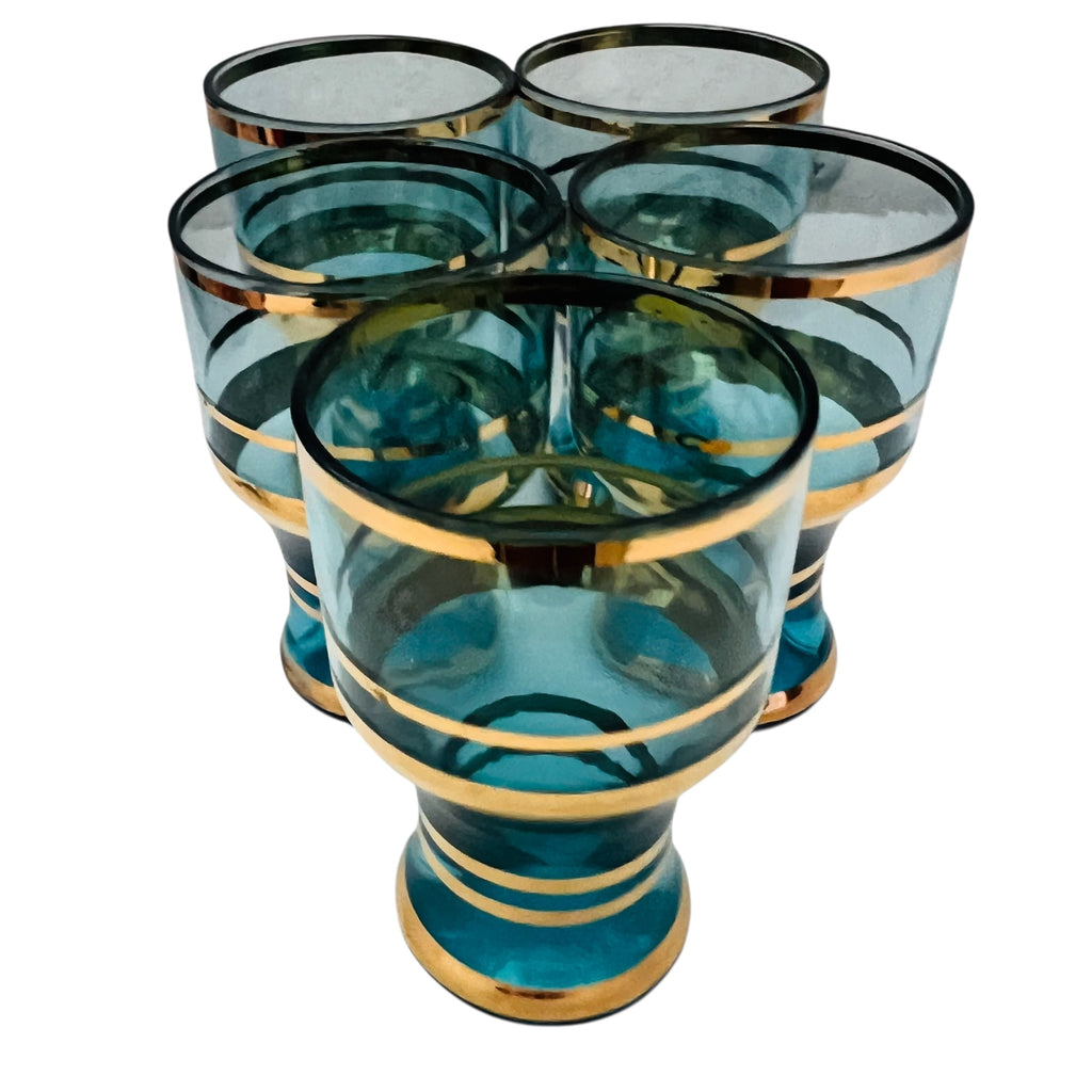 Vintage Blue and Gold Shot Glass Set of 5