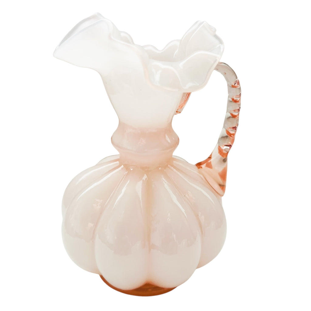 Vintage Fenton Rose Overlay Ruffle Melon Pitcher