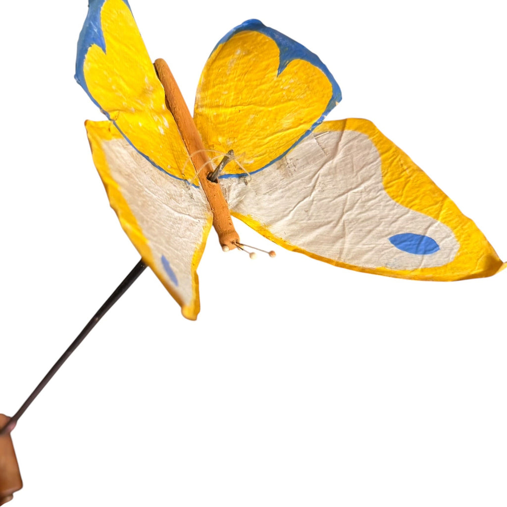 Vintage Handmade Butterfly Push- Wooden Stick Flaps Wings Toy