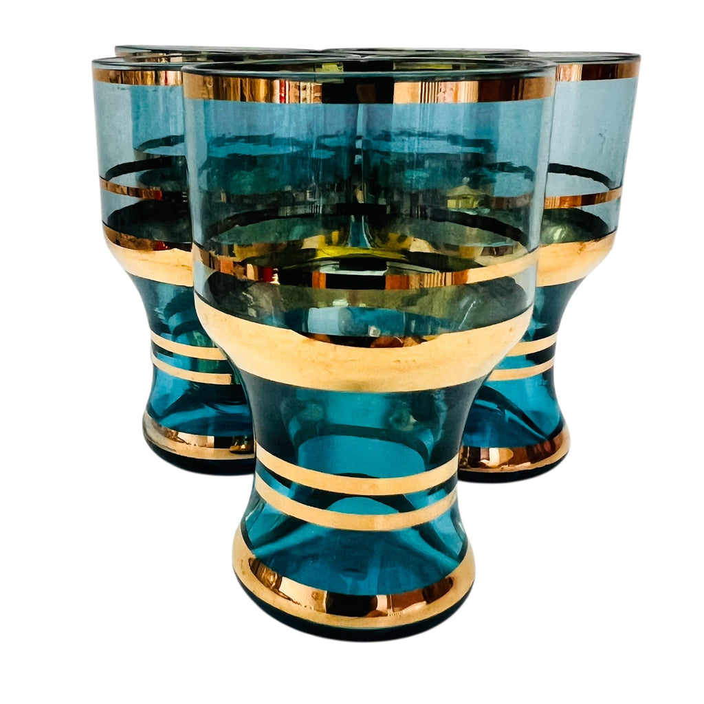 Vintage Blue and Gold Shot Glass Set of 5