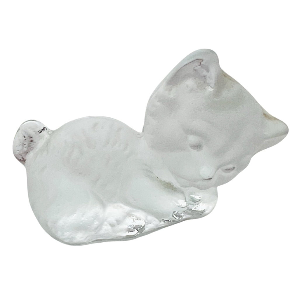 Vintage Viking Art Glass Clear Bookend Cat Figurine Clear Paperweight Figurine