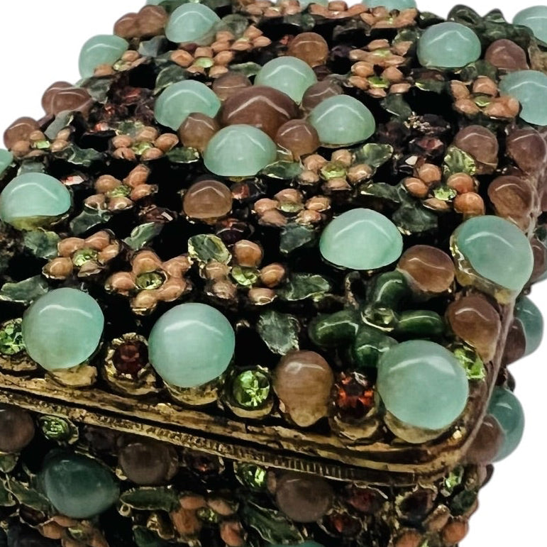 Vintage Trinket Jeweled Floral Filigree Enamel Box with Lid