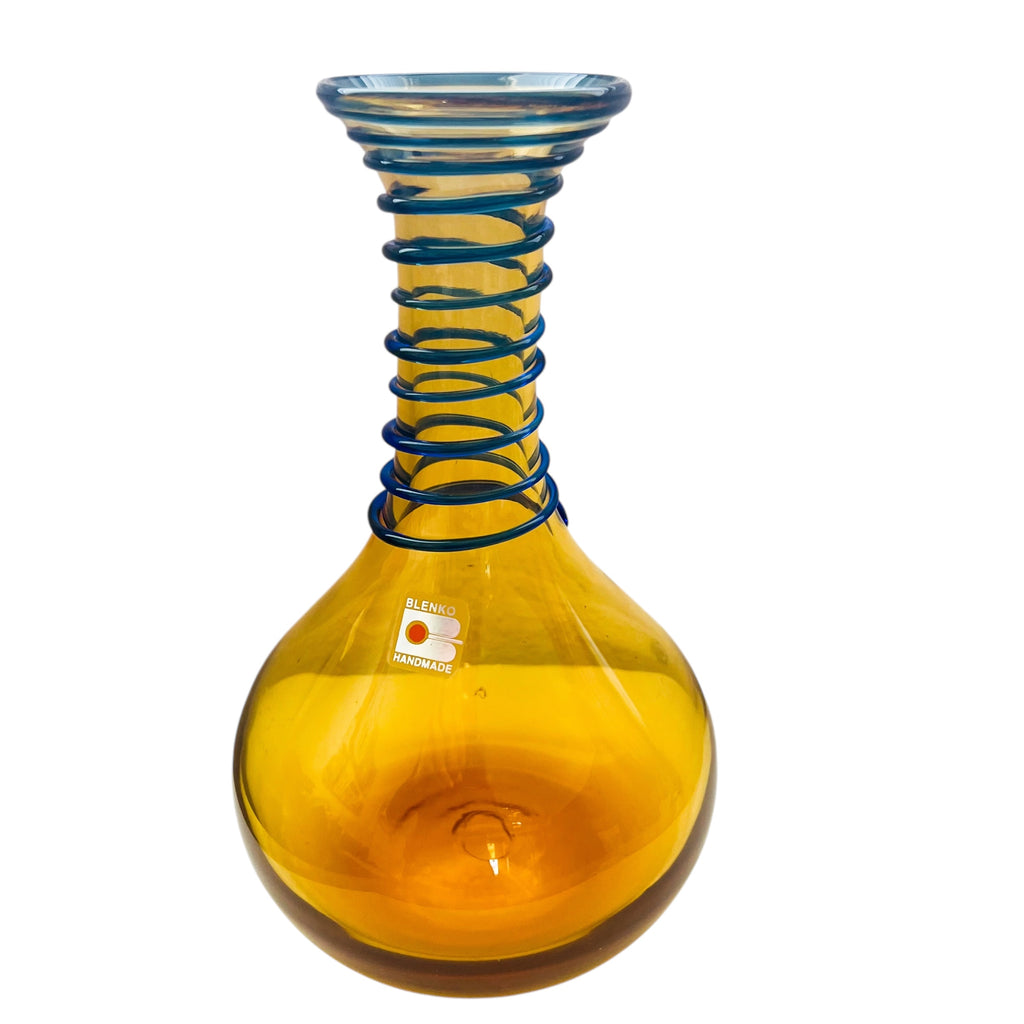 Blenko Glass Amber and Cobalt Beaker Vase