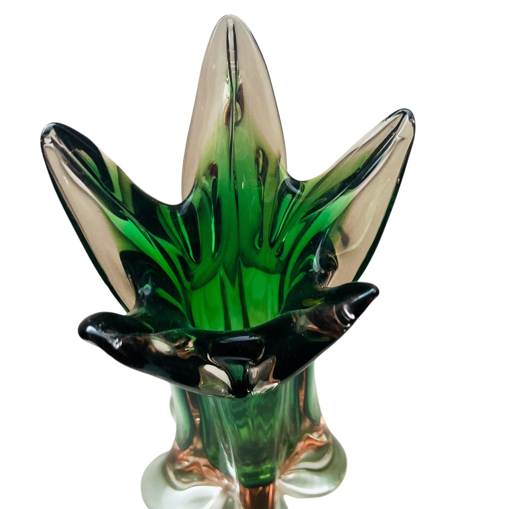 Vintage Murano Swung Pink Green Art Glass Vase