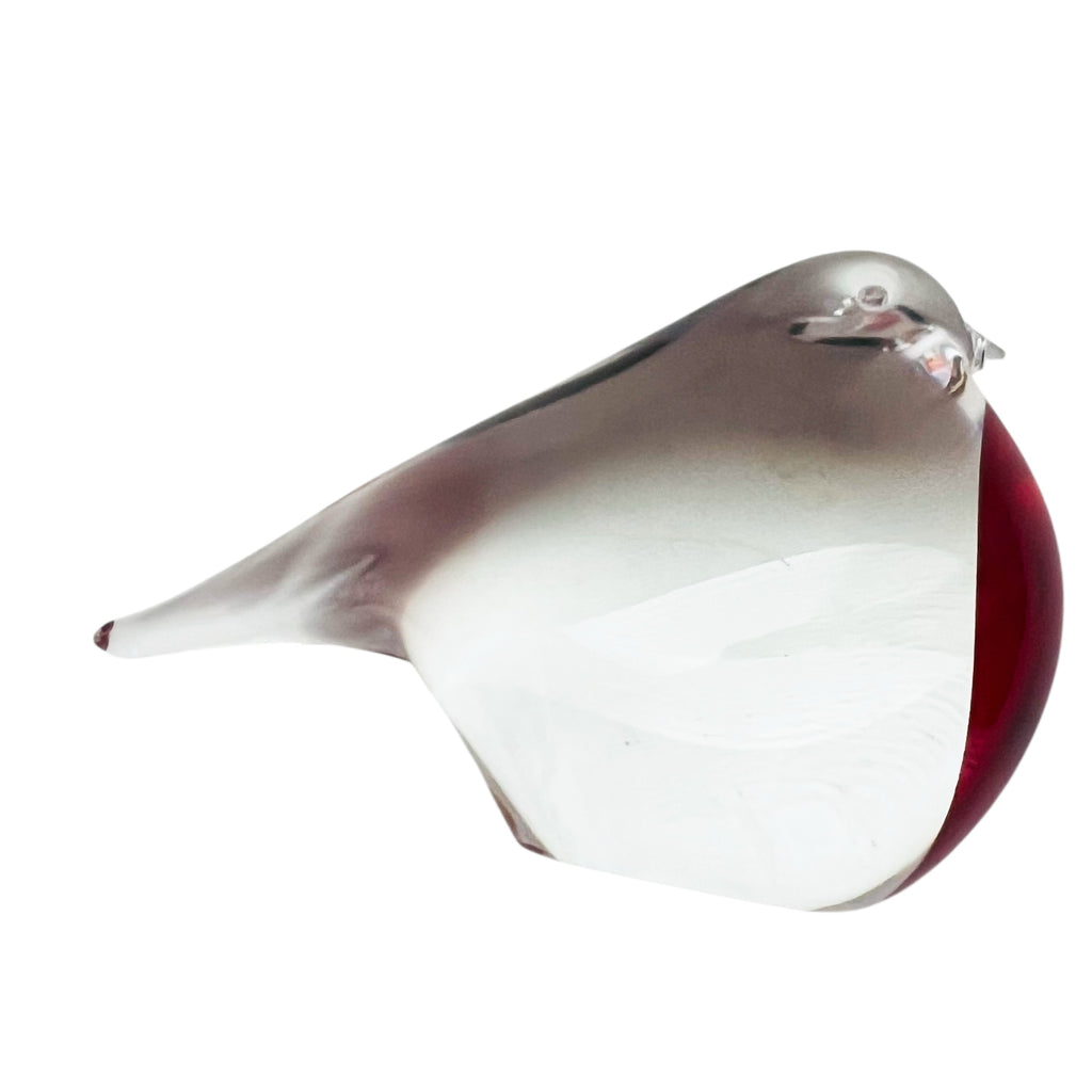 Vintage Art Glass Clear Red Belly Bird Paperweight