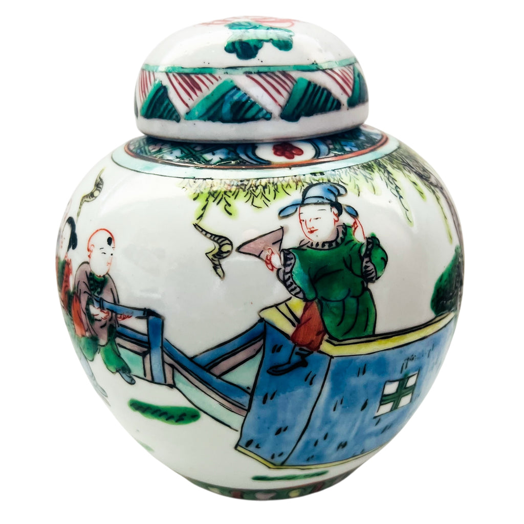 Chinese Ginger Jar Hand-Painted Ceramic Jar with Lid