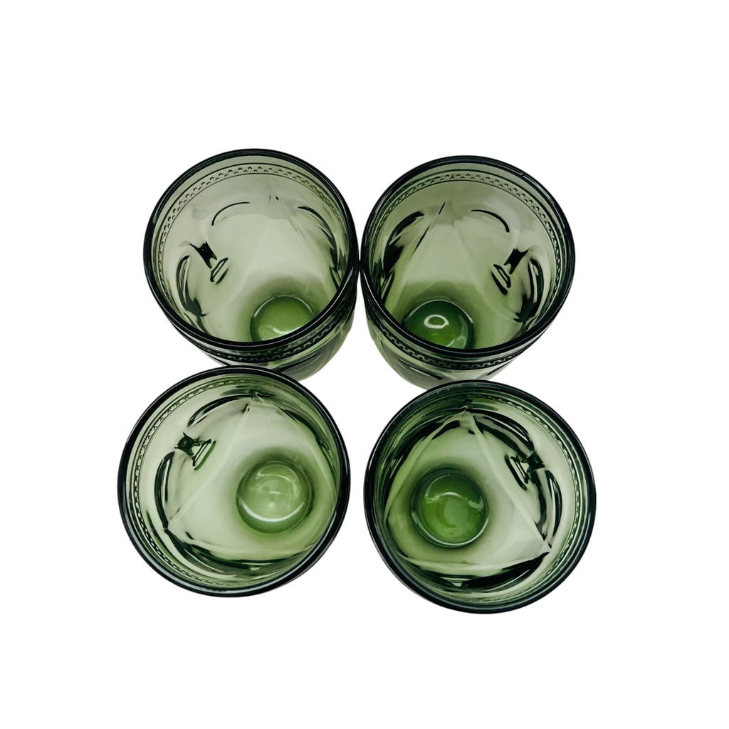 Green Sculpted Face Glass Drinking Glass Tumblers - Set of 4