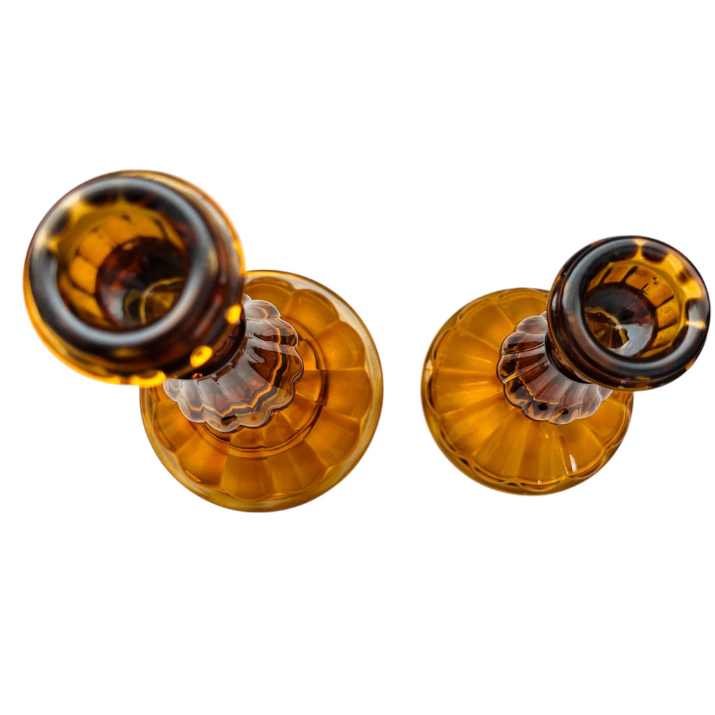 Vintage Amber Glass Candle Holders