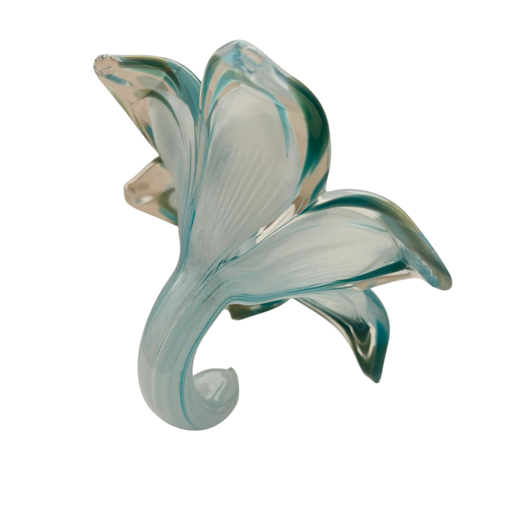 Vintage Art Glass Powder Blue Short Stem Stand Swirl Flower