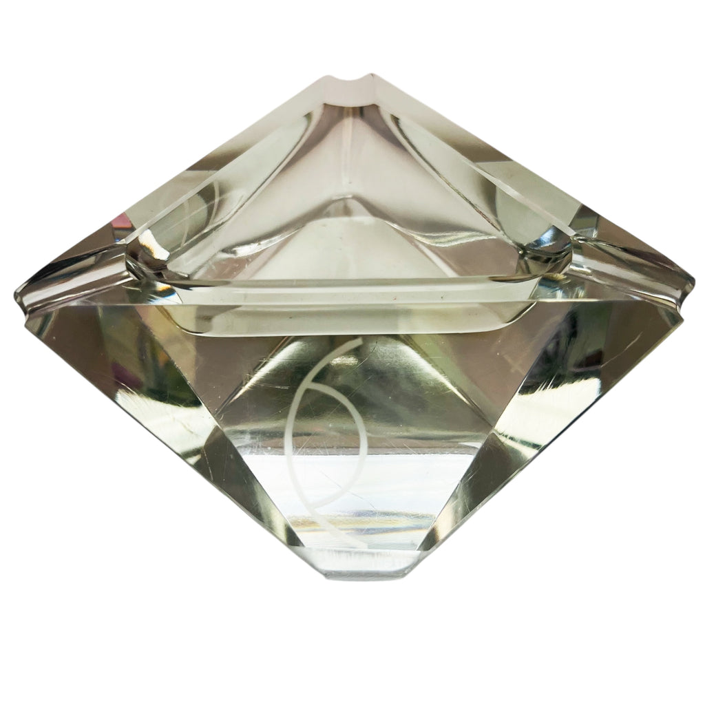 Vintage Crystal Triangle Clear Faceted Glass Ashtray