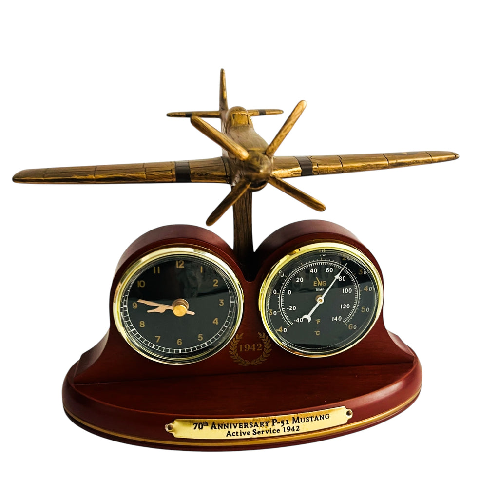 Bradford Exchange 70th Anniversary P-51 Mustang Thermometer Clock Display