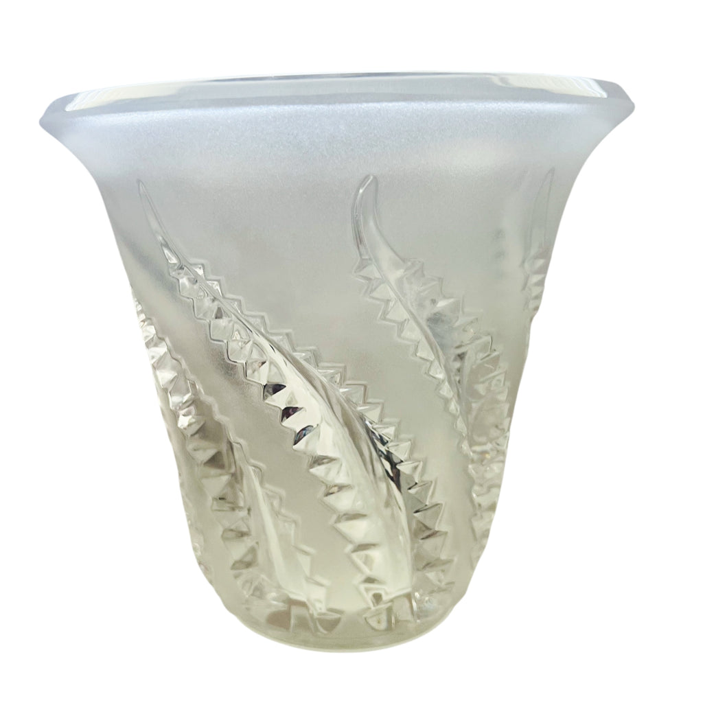 Lalique France Frosted Glass Fern Pattern Signed Vase