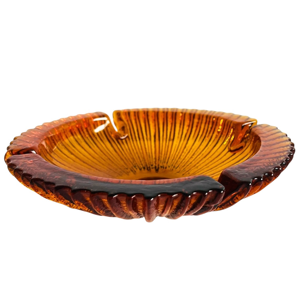 Vintage MCM Amber Rust Orange Round 4 Slot Starburst Ashtray