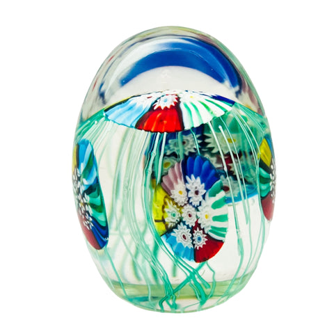 Vintage Murano Art Glass Millefiori Scramble Egg Shaped Paperweight
