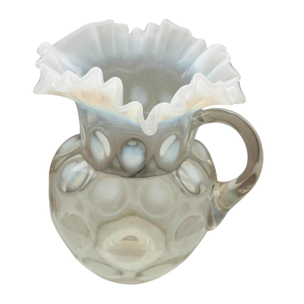 Vintage Fenton French Opalescent Glass Coin Dot Ruffled Pitcher