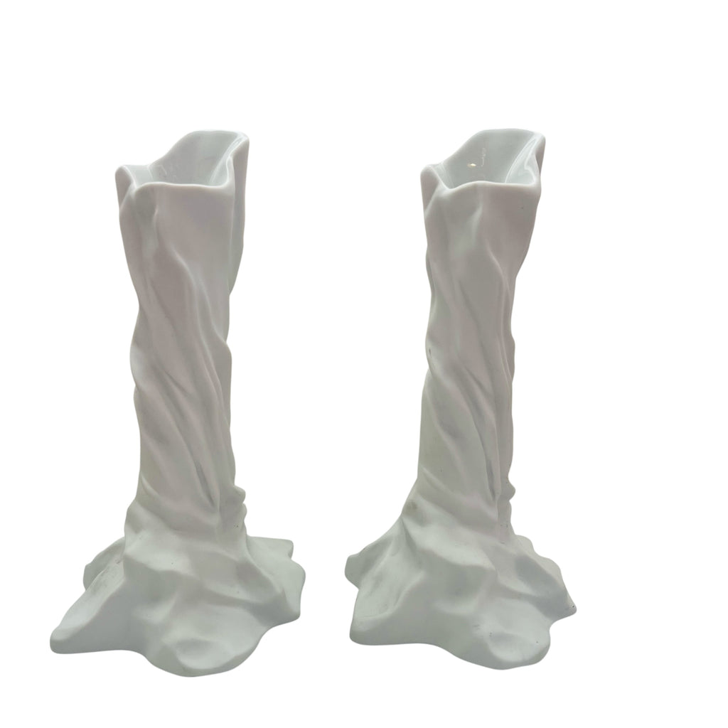 Studio Palatin Pacific Life White Sculptural Ceramic Candle Stick Holder-Pair