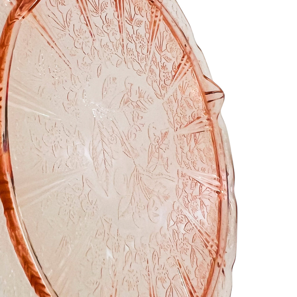 Vintage Cherry Blossom Cake Depression Glass Glass Serving Plate