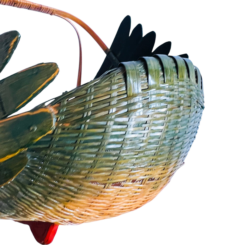 Vintage Zheijiang Ben Rickert INC Wicker Green Swan Basket
