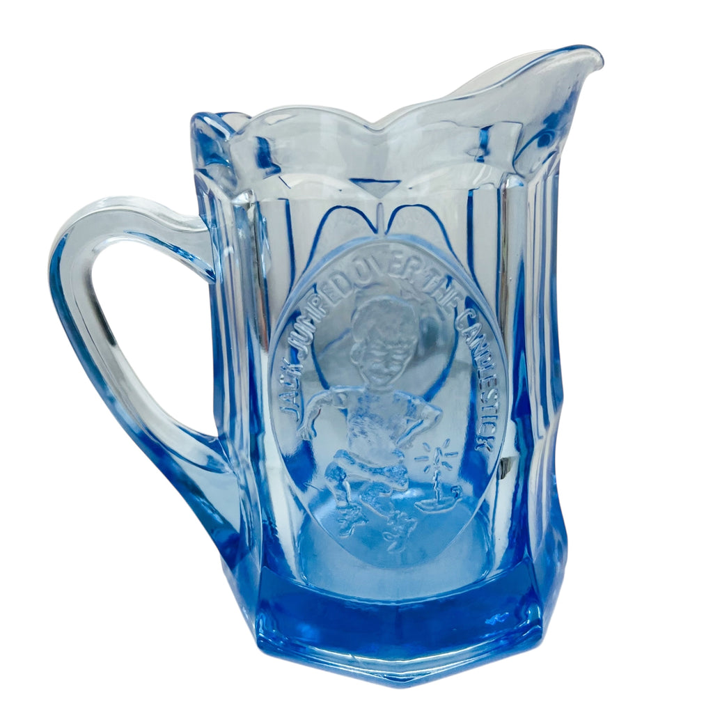 Vintage Nursery Rhyme Jack Candlestick Mary Had Little Lamb Blue Glass Pitcher