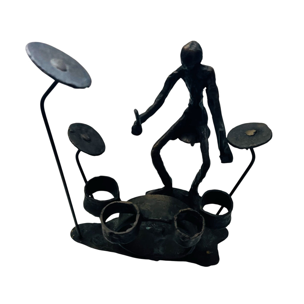 Vintage Iron Steampunk Black Drummer Sculpture