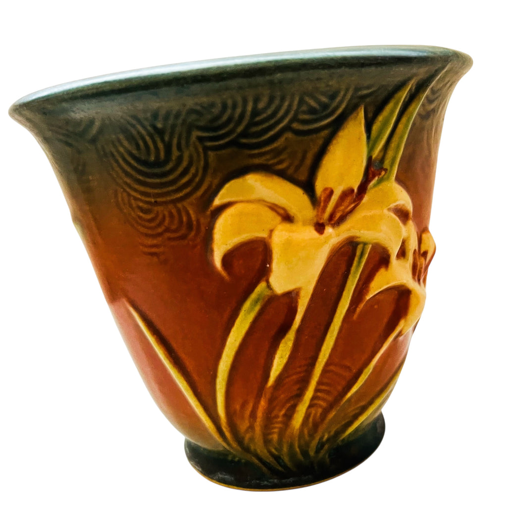 Vintage Roseville Zephyr Lily Brown Art Pottery Flower Pot