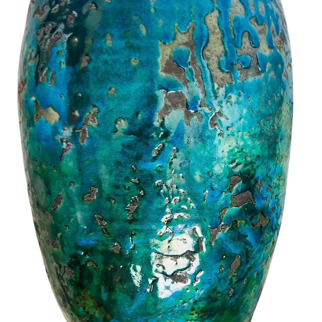Vintage Scott Wilson Raku Blue-Green Ceramic Floor Vase