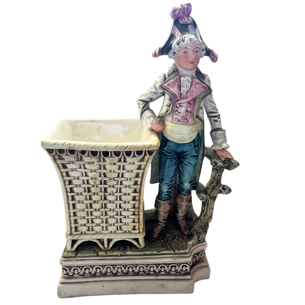 Antique Bisque Porcelain Figure Man Planter Figurine