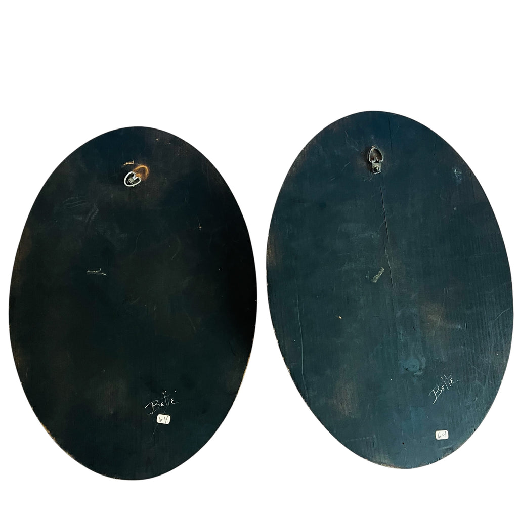 Vintage Boy Girl Oval Plastic Bubble Dome Wall Hangings